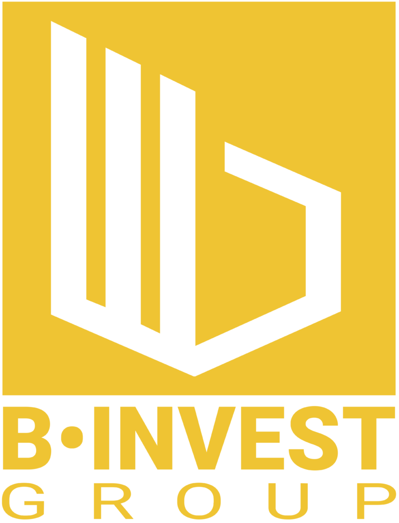 B-Invest Group logo in het geel.